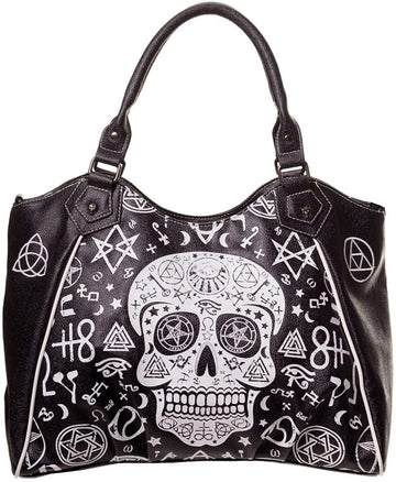 Women's Black Skull Pentagram Handbag Gothic Sugar Skull Crossbody Purse Alternative Bag