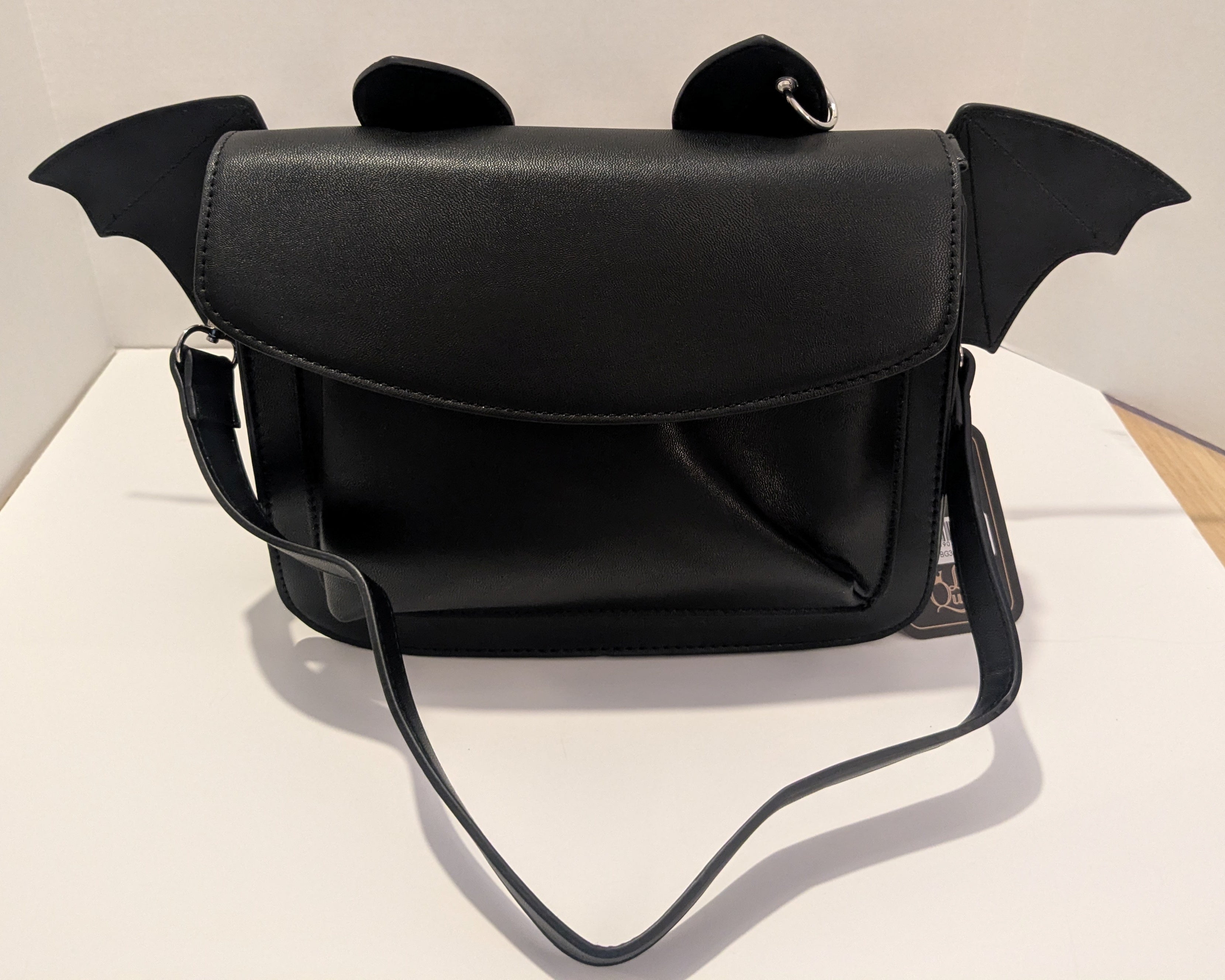 Lost Queen Catacomb Bat Crossbody Bag – Gothic Black Shoulder Bag with Wings & Ears