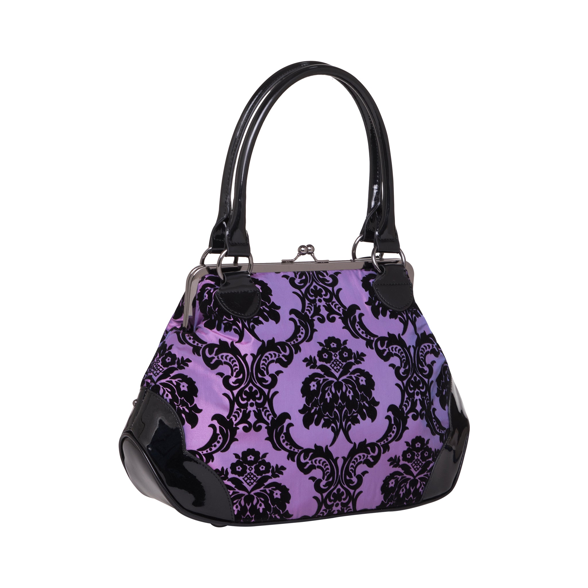 Rock Rebel Mistress Black on Royal Purple Handbag Violet Victorian Damask Retro Kisslock Purse