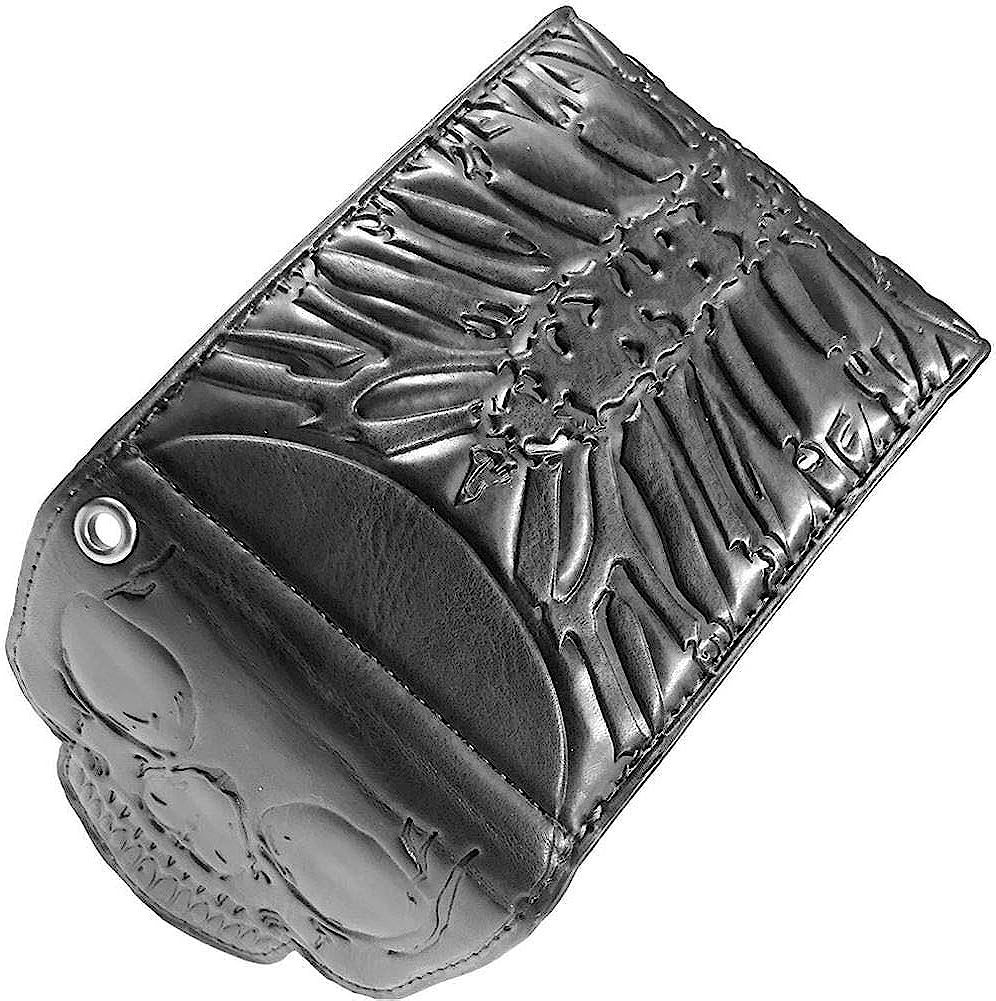 Wallet has both a skeleton ribcage and skull embossing