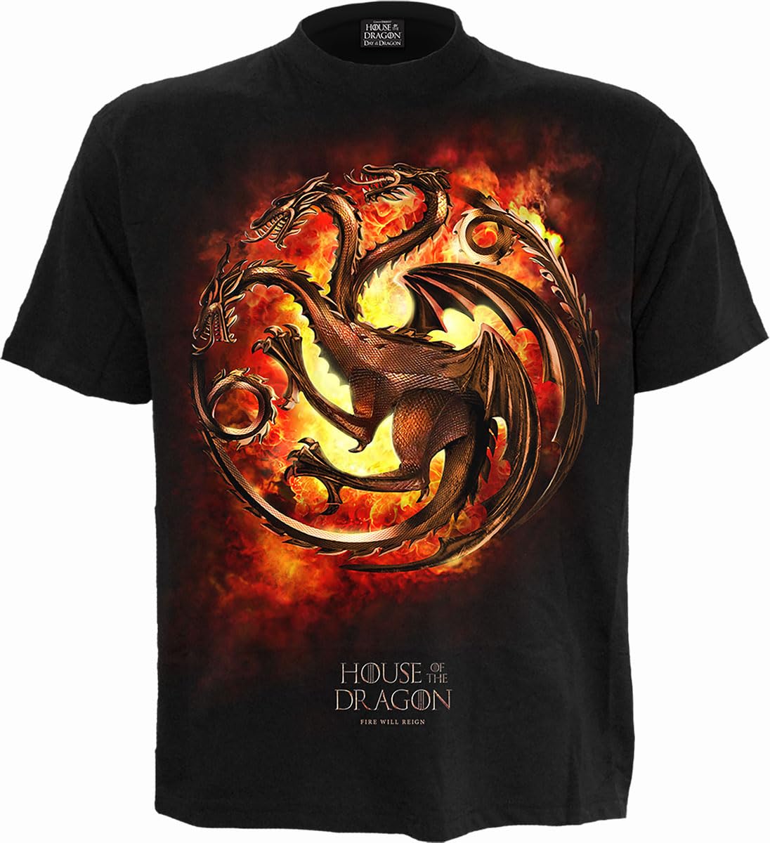 House of The Dragon - Dragon Flames - Front Print T-Shirt Black