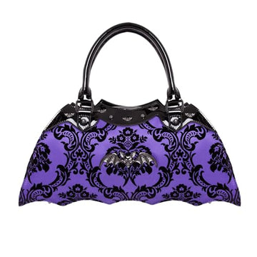 Rock Rebel Damask Bat Handbag Purse Purple