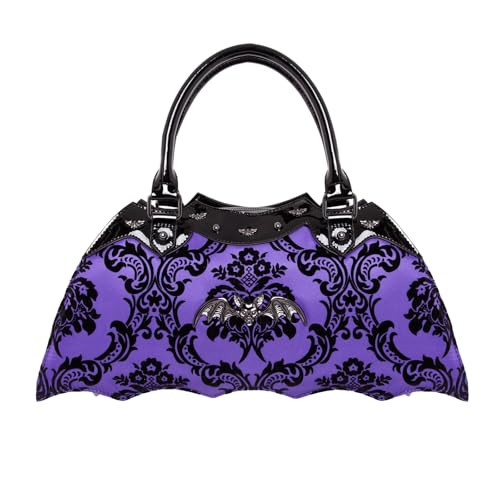 Rock Rebel Damask Bat Handbag Purse Purple