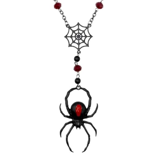 Black Widow Rosary Necklace on 24" Chain  & 2" Spider Charm Gothic Beaded Jewelry