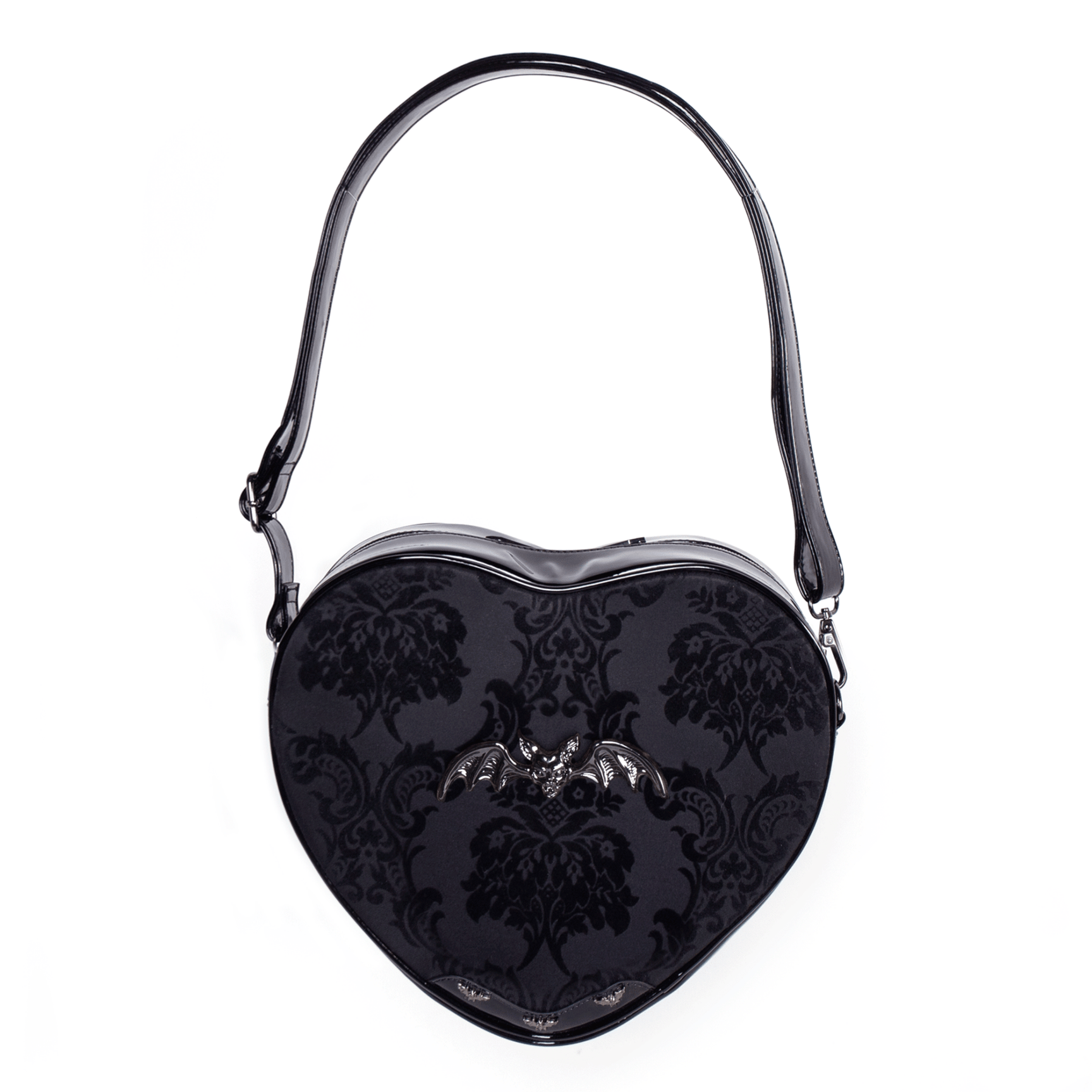 Black Velvet Damask Heart Shoulder Bag