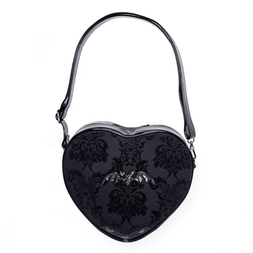 Black Velvet Damask Heart Shoulder Bag