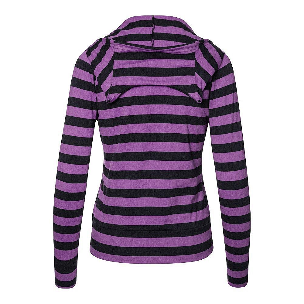 Cat Ears Striped Hoodie Womens Black Purple Stripe Zip Up Nekomimi Jacket