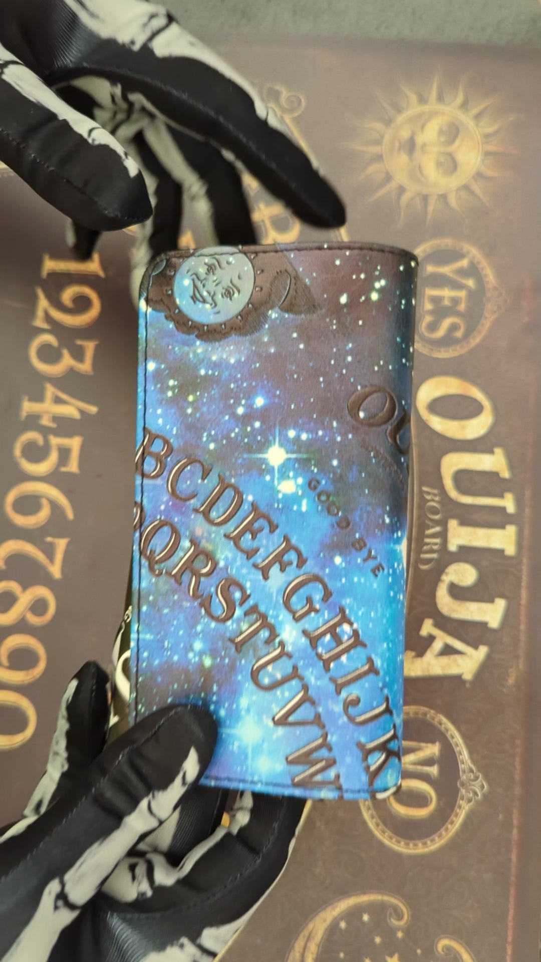 Official Ouija Women's Flap Wallet with Blue Galaxy Space Print