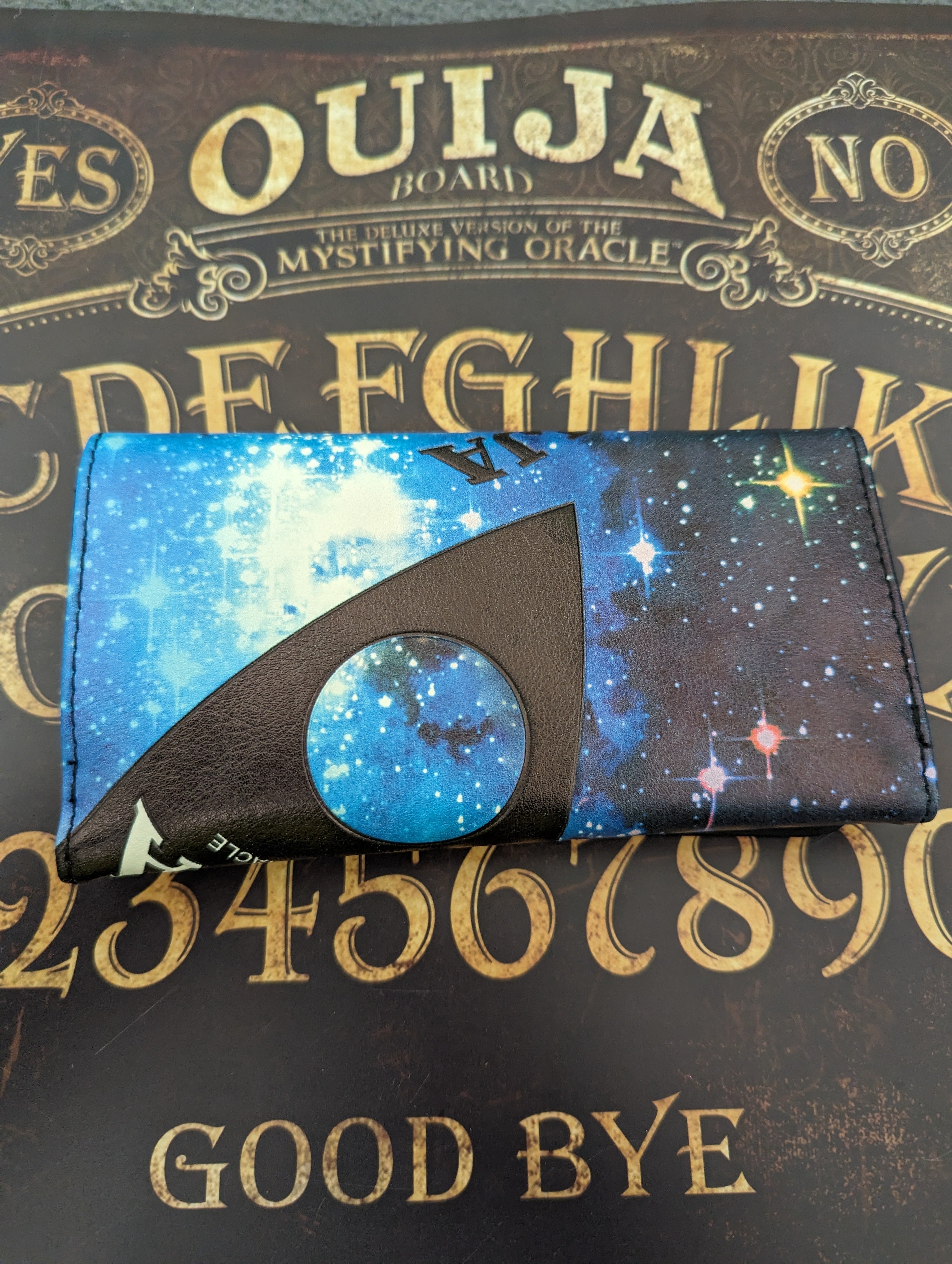 Official Ouija Women's Flap Wallet with Blue Galaxy Space Print
