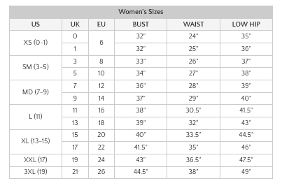 Size Chart for the BB-8 Dress sold at Nerd Imports