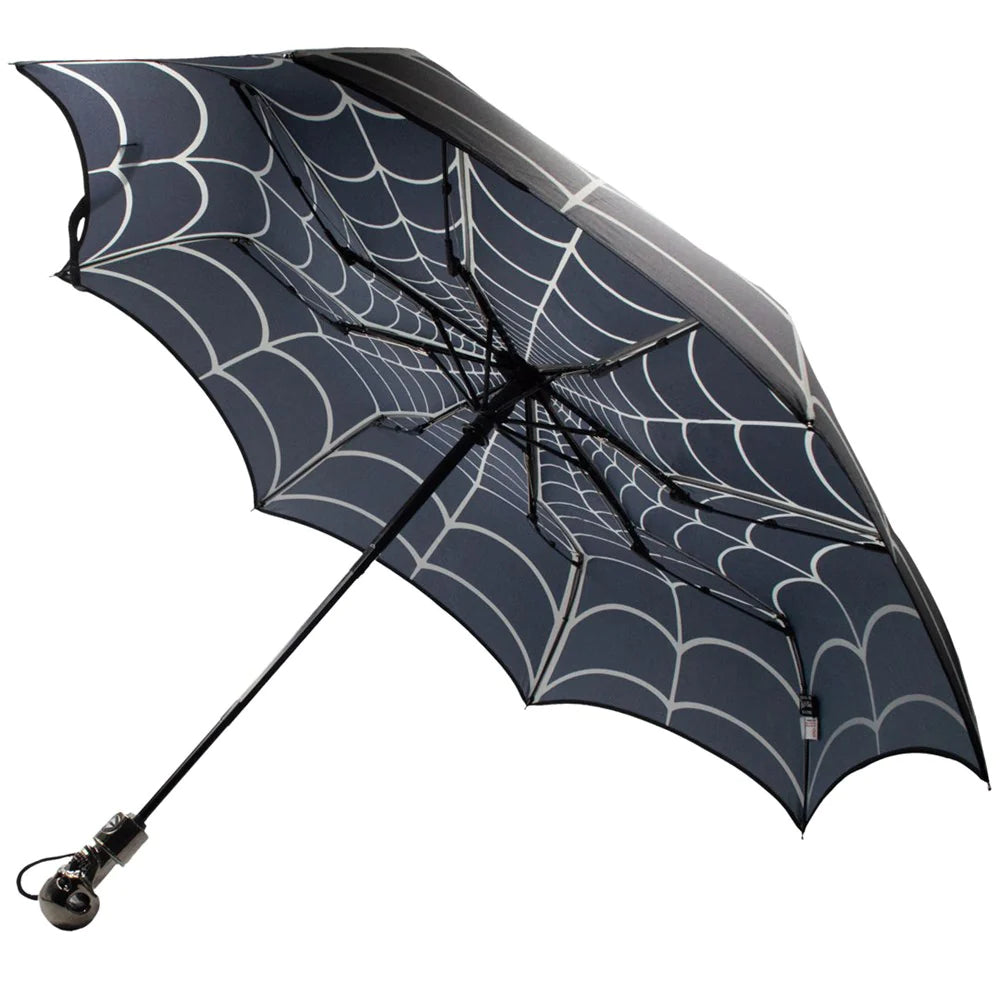 Gothic spiderweb umbrella with skull handle and push button