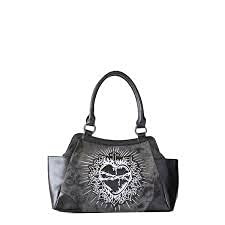 Lost Queen Sacred Heart Tattoo Handbag Embroidered Barbed Wire Fire Purse Alternative Bag