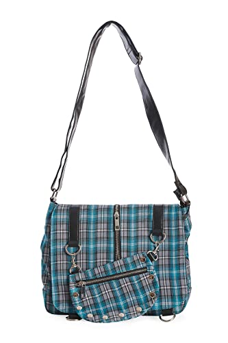 Punk Plaid Print Tartan Messenger Shoulder Bag Crossbody Handbag Women's Purse (Blue)