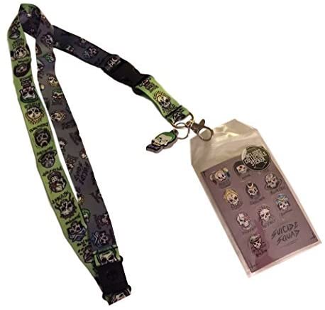 Suicide Squad Skulls D/S Lanyard Keychain ID Holder With Joker Charm and Sticker