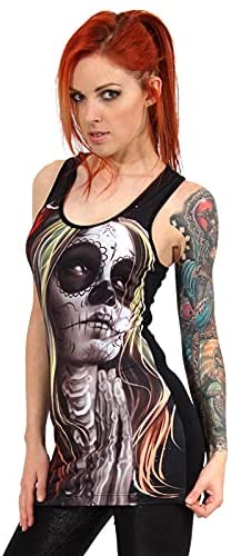 Liquorbrand Women's Sugar Skull Dia De Los Muertos Ladies Tank (Medium, Faith II)