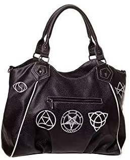 Lost Queen Women's Black Skull Pentagram Handbag Gothic Sugar Skull Crossbody Purse Alternative Bag
