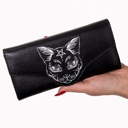 Lost Queen Gothic Black Cat Pentacle Flap Wallet Nemesis Ladies Clutch