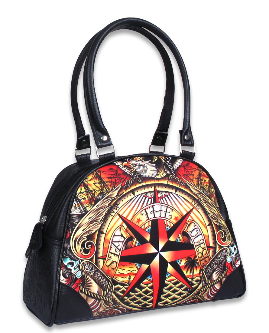 Liquorbrand Stay the Course Old School Tattoo Nautical Compass Star Bag Purse