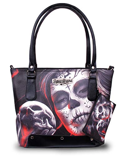 Liquorbrand Eternal Shoulder Tote Bag and Coin Purse Handbag & Zipper Pouch | Sugar Skull Dia De Los Muertos Dark Gothic Design