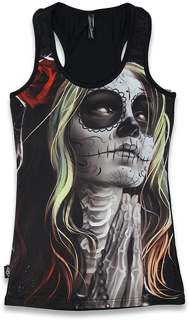 Liquorbrand Women's Sugar Skull Dia De Los Muertos Ladies Tank (Medium, Faith II)