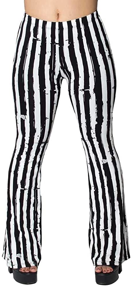 kreepsville 666 White Stripe Distressed Flare Strange and Unusual Leggings Women's Pants