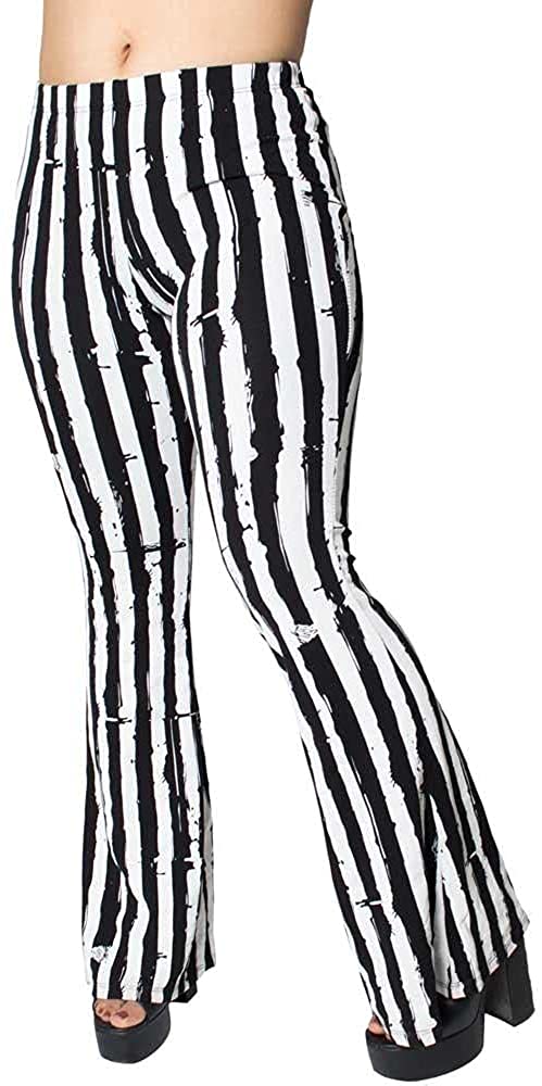 kreepsville 666 White Stripe Distressed Flare Strange and Unusual Leggings Women's Pants