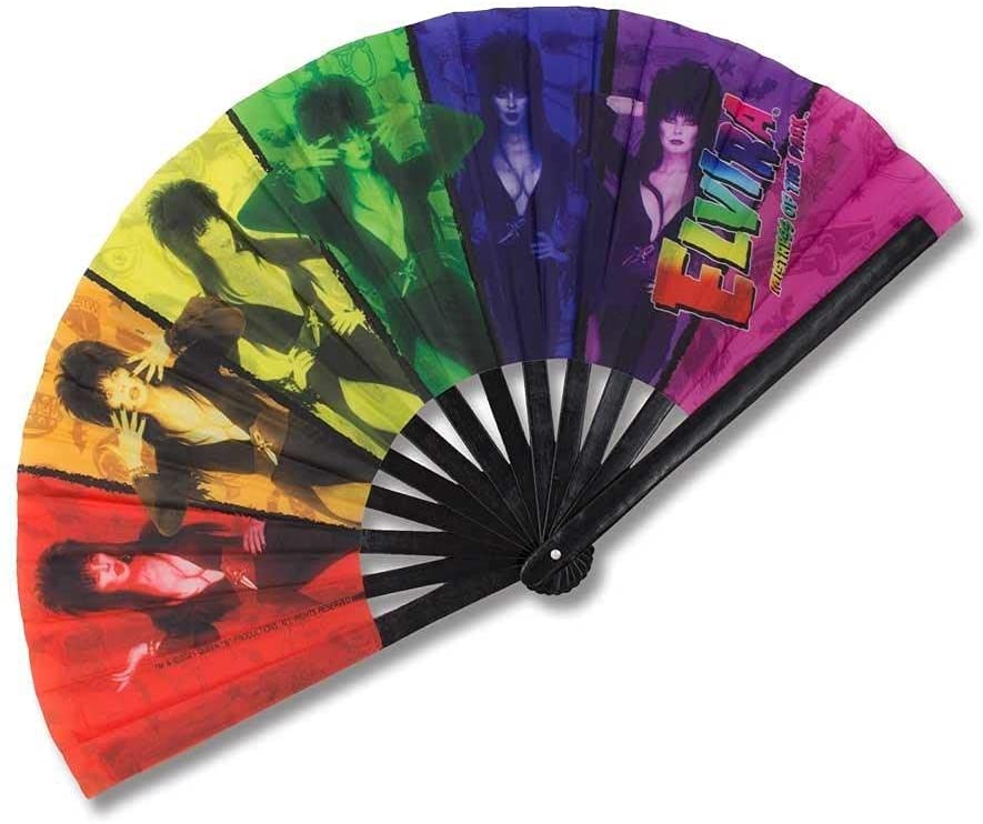 kreepsville 666 Elvira Rainbow Folding Fan Handheld Fabric Pride Fan Mistress of The Dark Horror Icon