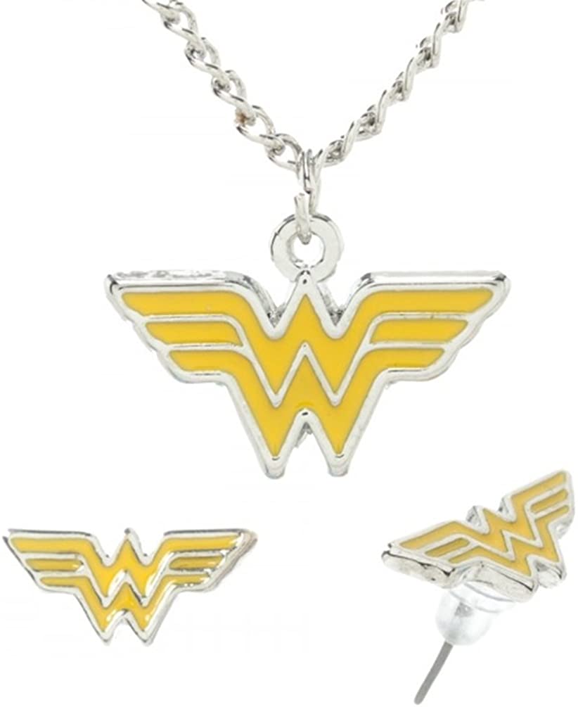 DC Comics WONDER WOMAN Logo Metal/Enamel PENDANT & EARRING SET