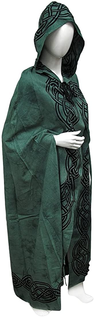 Tree of Life Hooded Ritual Cloak Green Lightweight Cotton with Celtic Knot Embellishments