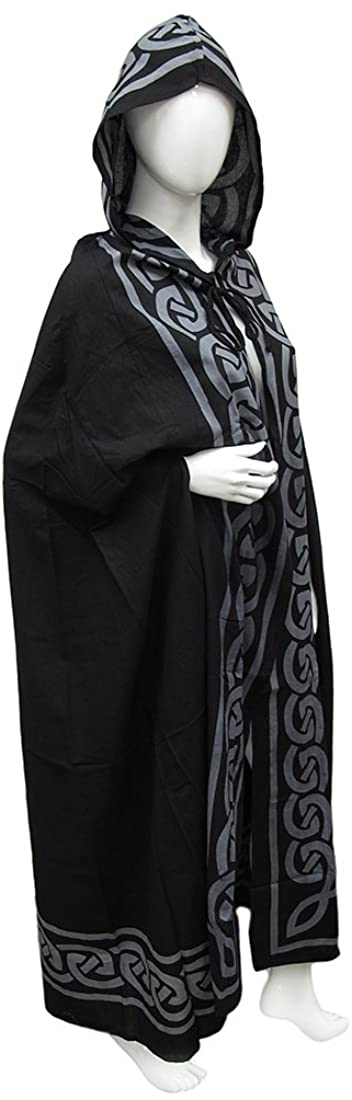 Pentagram Hooded Ritual Cloak in Gray & Black Lightweight Cotton