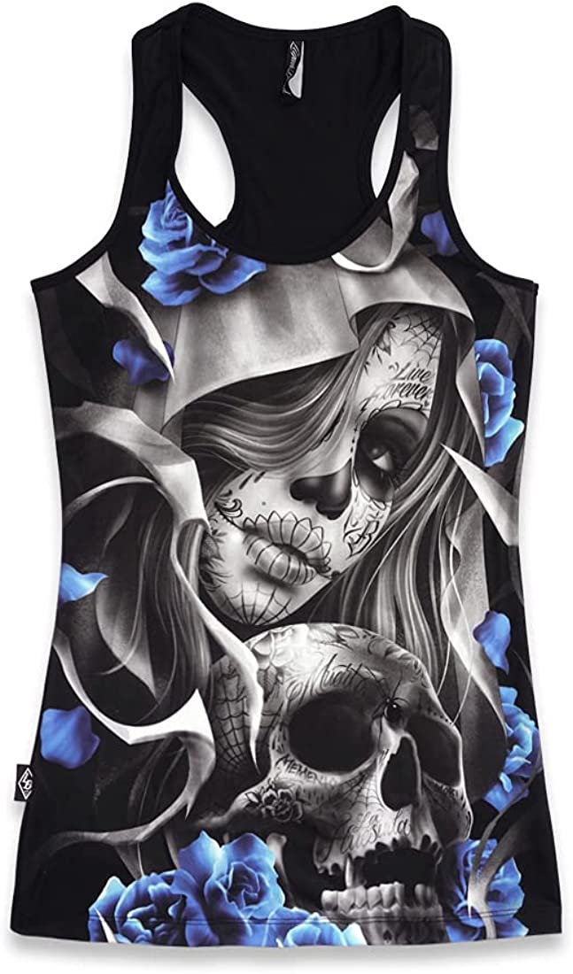Liquorbrand Women's Sugar Skull Dia De Los Muertos Ladies Tank (X-Large, Los Muertos)