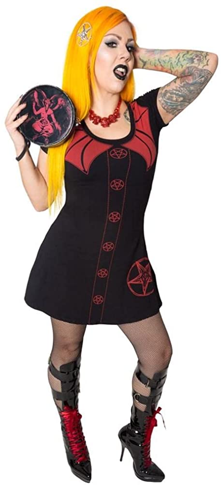 kreepsville 666 Demon Doll Baphomet Pentagram Women's Flare Short Sleeve Gothic Dress