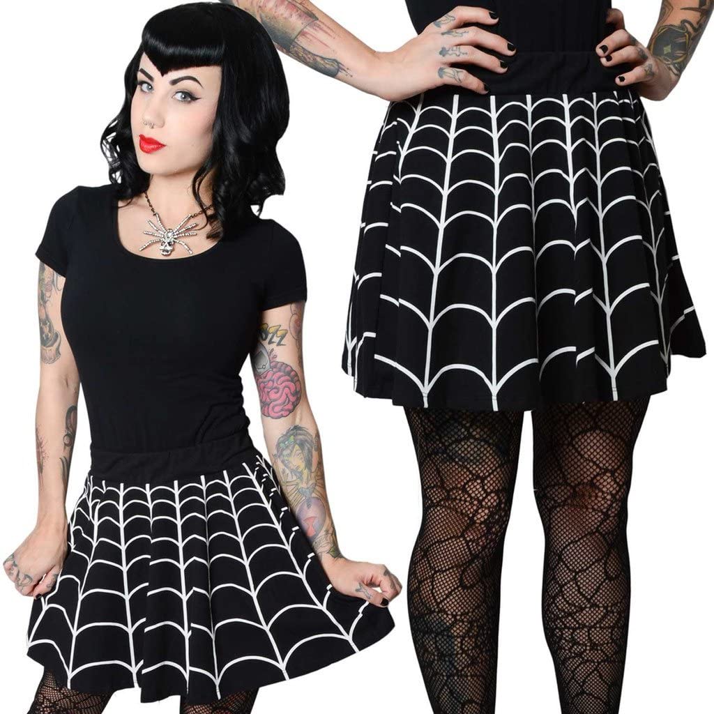 Spider Web Skater Skirt - Black with White Web - Kreepsville 666