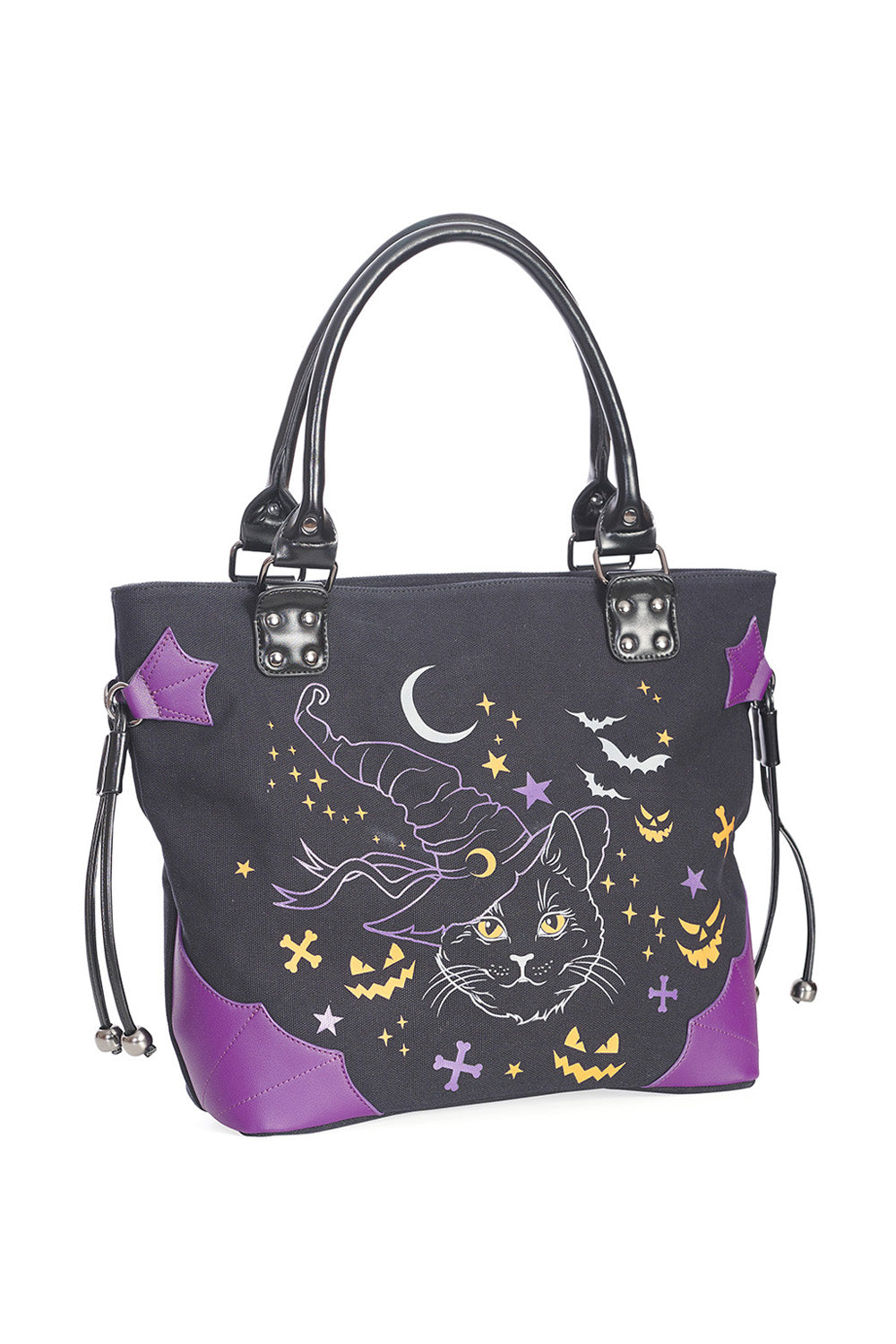 Lost Queen Women’s Halloween Handbag Black Cat Witch Spell On Me Shoulder Bag Purse