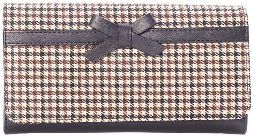 Lost Queen Retro Houndstooth and Bow Zen Garden Flap Wallet