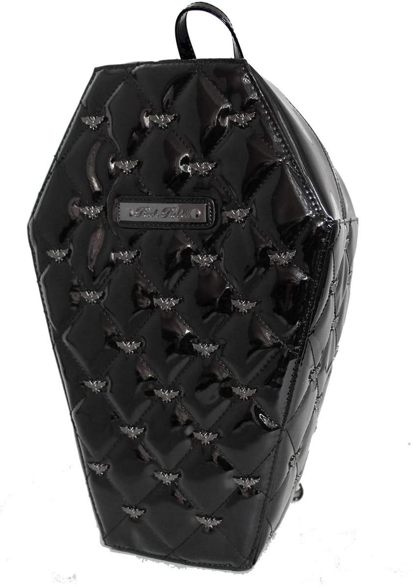 Shiny Black Quilted Coffin Backpack with Metal Bat Studs - Mina by Rock Rebel