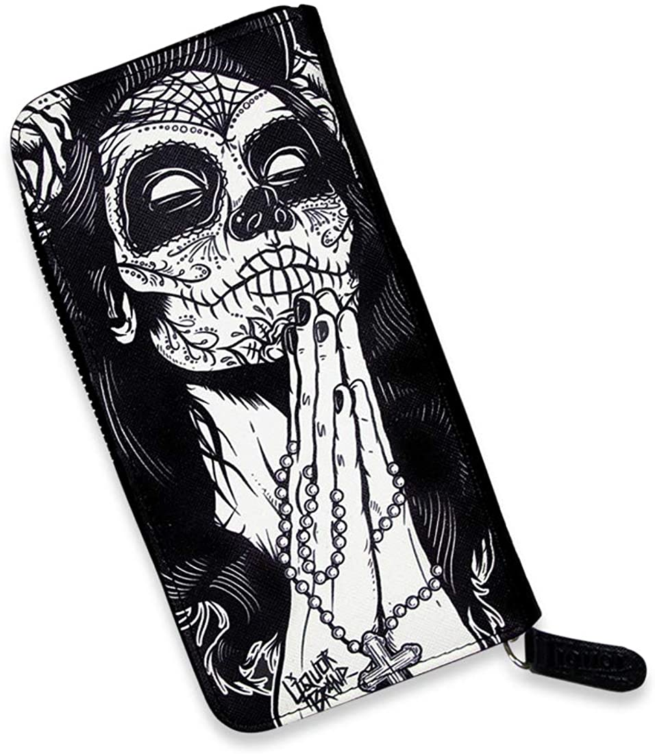 Liquorbrand Gypsy Rose Zip Around Clutch Wallet | Day of the Dead Gothic Rockabilly Dia De Los Muertos Sugar Skull Print
