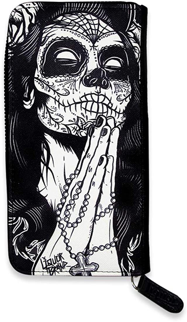Liquorbrand Gypsy Rose Zip Around Clutch Wallet | Day of the Dead Gothic Rockabilly Dia De Los Muertos Sugar Skull Print