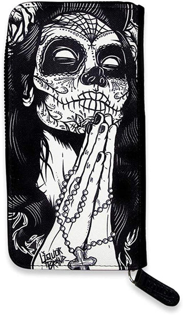 Liquorbrand Gypsy Rose Zip Around Clutch Wallet | Day of the Dead Gothic Rockabilly Dia De Los Muertos Sugar Skull Print