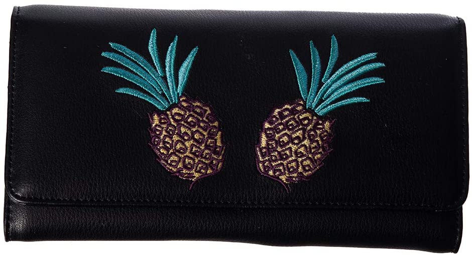 Lost Queen Women's Pineapple Flap Wallet Pina Colada Vintage Embroidered Print