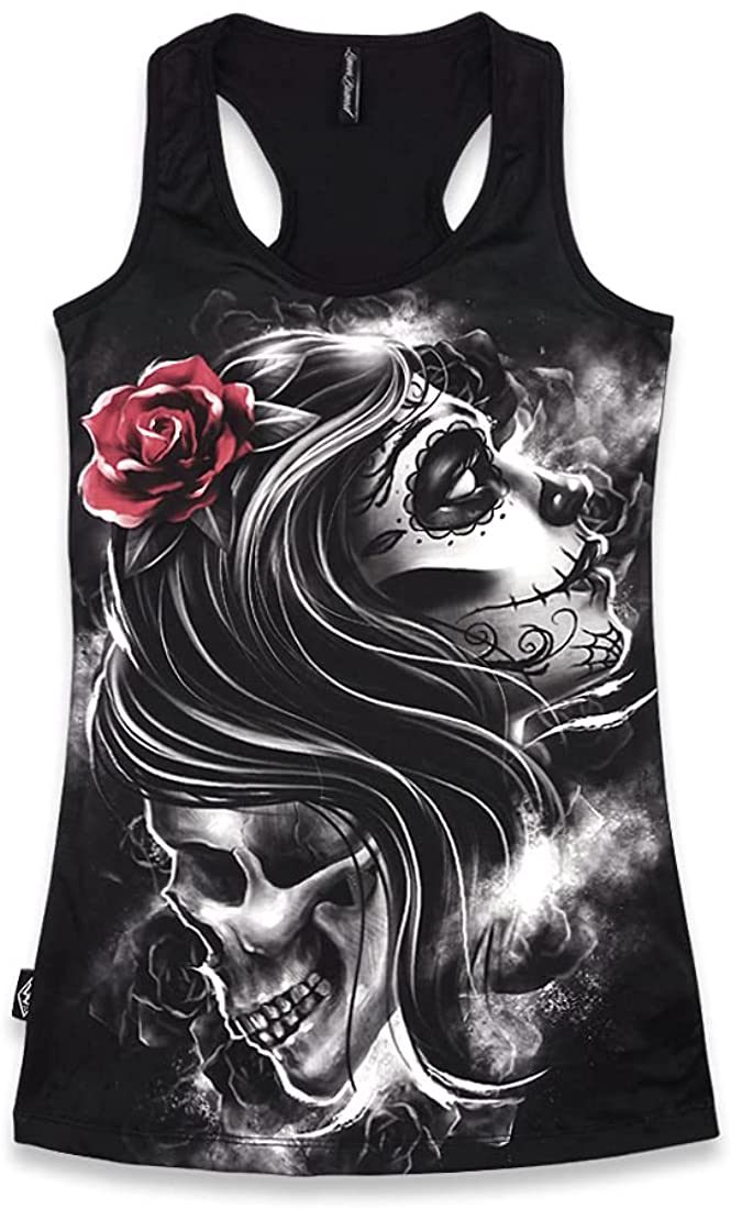 Liquorbrand Women's Sugar Skull Dia De Los Muertos Ladies Tank