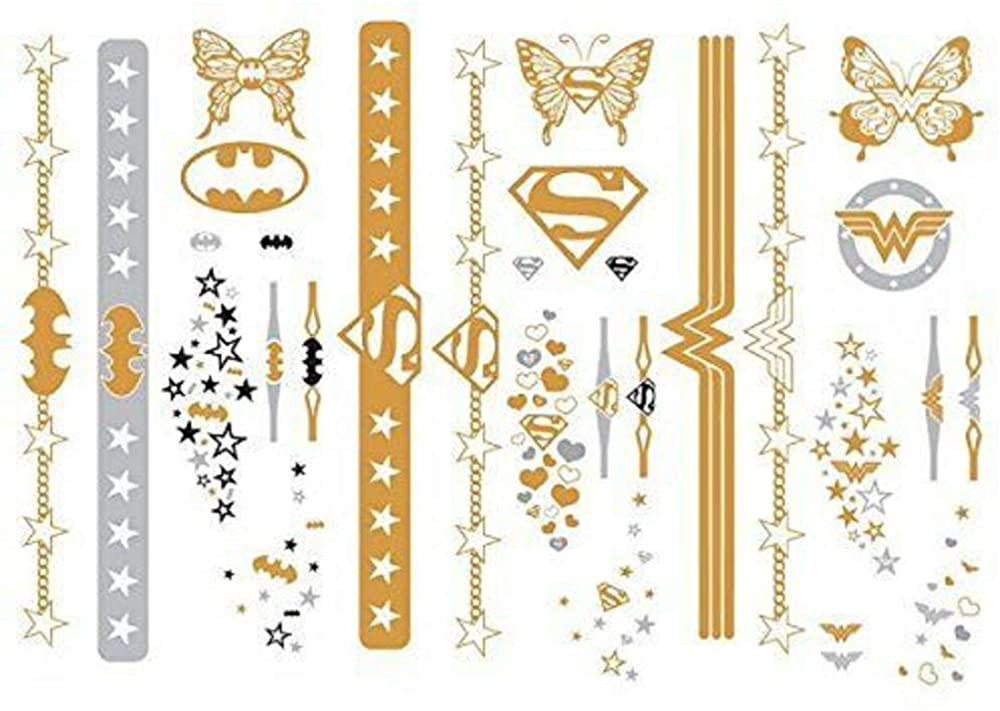 Bioworld DC Comics Superman Batman Wonder Woman Temporary Tattoo Sheets 3-Packs