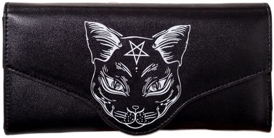 Lost Queen Gothic Black Cat Pentacle Flap Wallet Nemesis Ladies Clutch