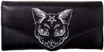 Lost Queen Gothic Black Cat Pentacle Flap Wallet Nemesis Ladies Clutch