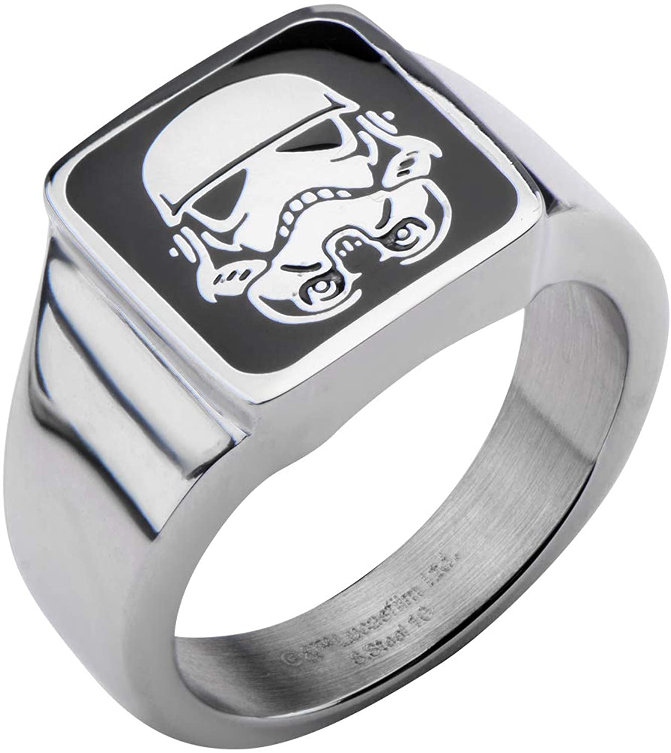 Star Wars Jewelry Men's Stainless Steel Stormtrooper Square Top Ring, Black/Silver, One Size