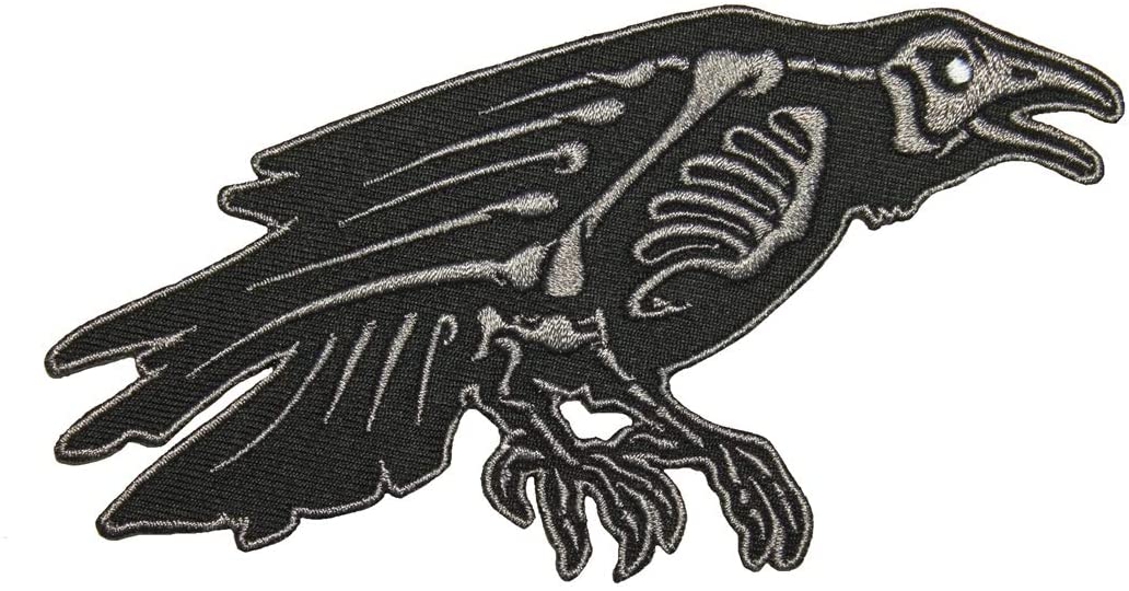 Skelli Bones Raven Patch Kreepsville 666 Bird Crow Embroidered Iron On Applique