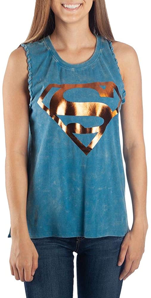 DC Comics Supergirl Mineral Wash Braided Sleeve Juniors' Tank Top