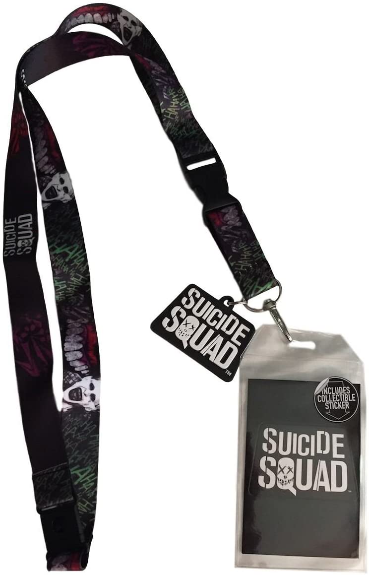 DC Suicide Squad Movie Logo Joker Lanyard ID Holder W PVC Charm and Sticker