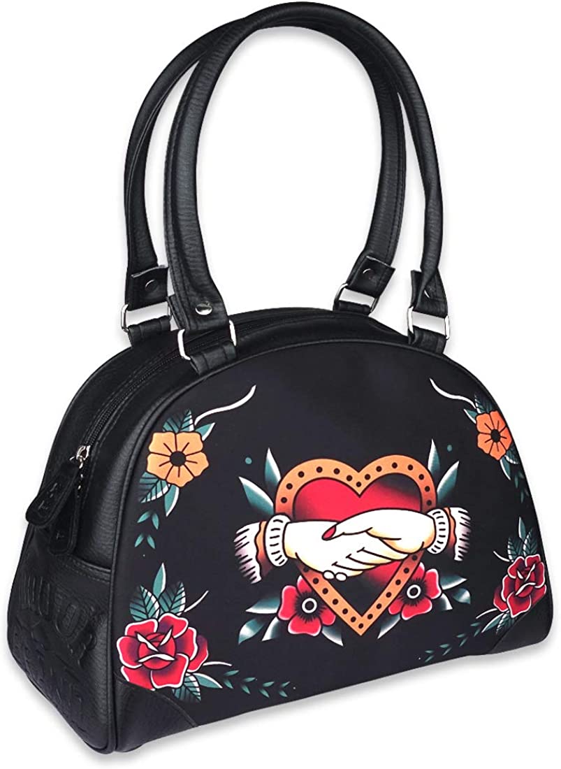 Liquorbrand Faux Leather Bowler Purse Women's Handbag Choose From Dark Goth Retro Tattoo Print Ladies Bag