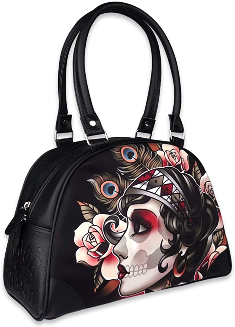 Liquorbrand Faux Leather Bowler Purse Women's Handbag Choose From Dark Goth Retro Tattoo Print Ladies Bag